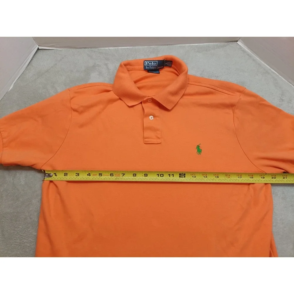 Polo Ralph Lauren Shirt Mens L Short Sleeve Orange Polo Green Pony Custom Fit.
